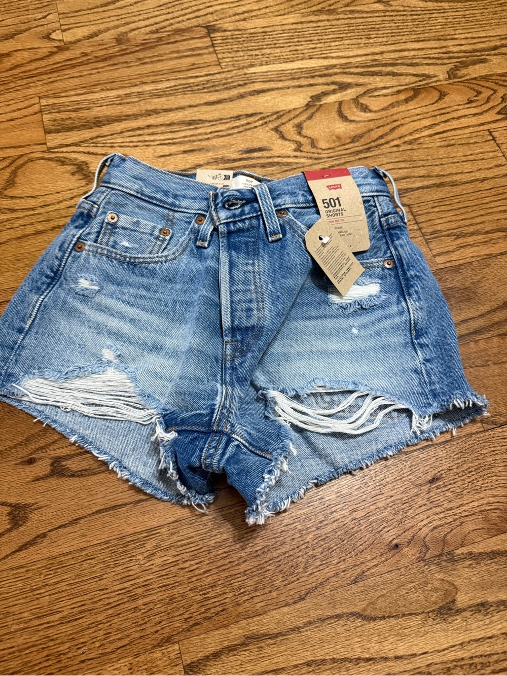 Levi's Distressed Light Blue Denim Jean Shorts